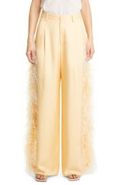 LAPOINTE Ostrich Feather Trim Silk Twill Trousers at Nordstrom