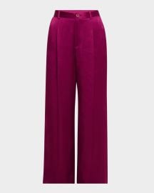 LAPOINTE Satin Relaxed-Leg Pleated Pants at Neiman Marcus