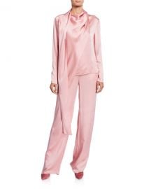 LAPOINTE Satin Scarf-Neck Blouse  Pink at Neiman Marcus