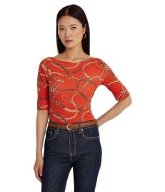 LAUREN Ralph Lauren Belting-Print Cotton Boatneck Tee com at Zappos