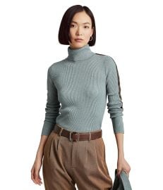 LAUREN Ralph Lauren Faux-Leather-Trim Turtleneck Sweater com at Zappos