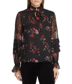 LAUREN Ralph Lauren Floral Victorian Tie Georgette Blouse at Dillards