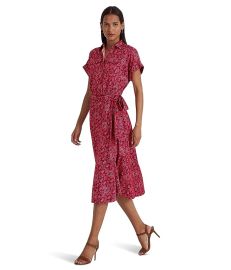 LAUREN Ralph Lauren Geo-Print Shantung Tie-Waist Dress com at Zappos