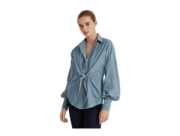 LAUREN Ralph Lauren Petite Tie Front Chambray Shirt com at Zappos