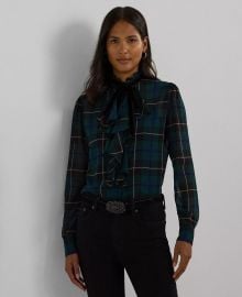 LAUREN Ralph Lauren Plaid Ruffle Trim Georgette Blouse at Macys
