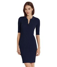 LAUREN Ralph Lauren Rib-Knit Polo Sweaterdress com at Zappos