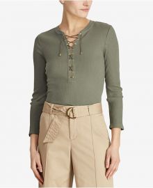 LAUREN Ralph Lauren Ribbed Lace-Up Top at Macys