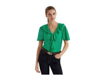 LAUREN Ralph Lauren Ruffle-Trim Slub Jersey Tee  com at Zappos