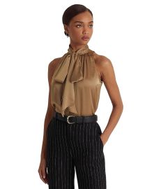 LAUREN Ralph Lauren Tie Neck Charmeuse Sleeveless Blouse com at Zappos