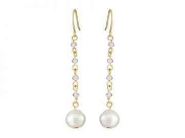 LAUREN by Ralph Lauren Pretty In Pearls French Wire Small Faceted Stones w Pearl Linear Earrings White PearlGold at Zappos