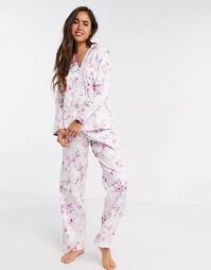 LAUREN by Ralph Lauren notch collar pyjama set in pink floral at Asos