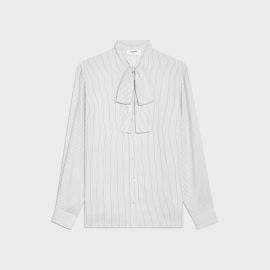 LAVALLIRE BLOUSE IN SILK POPLIN - OFF WHITE  BLACK - 2B512085M01OB  CELINE at Celine