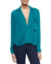 LAgence Lola Long-Sleeve Silk Blouse Teal at Neiman Marcus