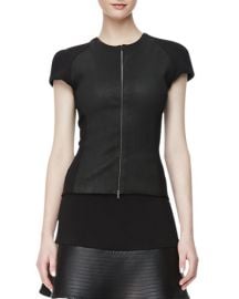 LAgence Ponte-Leather Zip-Front Top at Neiman Marcus