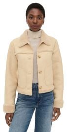 LE JEAN Astra Faux Suede Shearling Jacket Natural XL at Shopbop
