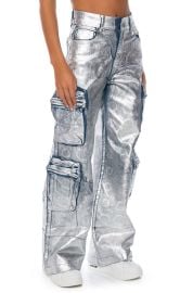 LEAD THE WAY BRUSHED METALLIC CARGO PANTS IN SILVER at Akira