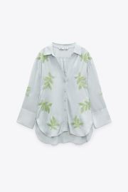 LEAF EMBROIDERED SHIRT - Sky blue   United States at Zara