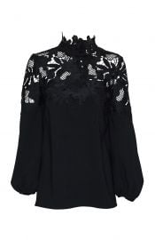 LEAF GUIPURE LACE YOKE BLOUSE at Lela Rose