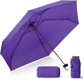 LEAGERA Compact Travel Umbrella with Case - Mini Umbrella for Purse, Small Lightweight &Tiny Design Perfect for Parasol Outdoor Sun&Rain Umbrellas at Amazon