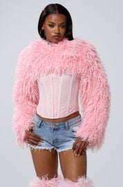 LEILA ULTRA CROP FAUX FUR IN LIGHT PINK AKIRA at Akira
