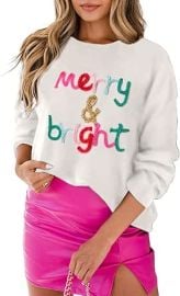 LEMAFER Women 2025 Merry Christmas Round Neck Sequin Letters Sweater Casual Solid Slogan Long Sleeve Pullover Sweatshirt Tops at Amazon