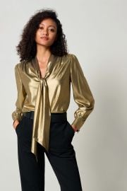LILYSHEENA Sophisticated Bow Tie Bronze Silk Blouse at LilySilk