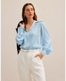 LILYSILK Womens The Cervina V Neck Silk Blouse - Macys at Macys