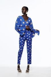 LINEN BLEND POLKA DOT PANTS - Sand  Blue   United States at Zara