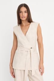 LINEN SLEEVELESS BELTED VEST | OAT at Good American