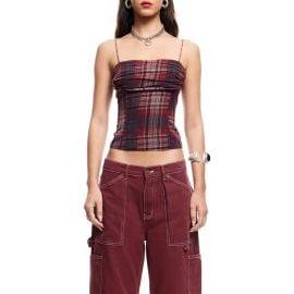 LIONESS Humphrey Plaid Corset Camisole in Crimson Plaid at Nordstrom Rack at Nordstrom Rack
