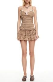 LIONESS Yves Plaid Minidress in Chocolate Check at Nordstrom Rack at Nordstrom Rack