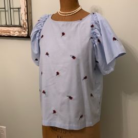 LOFT Tops Chambray Blouse With Rose Embroidery Poshmark at Poshmark