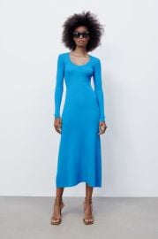 LONG RIB KNIT DRESS - Blue   United States at Zara