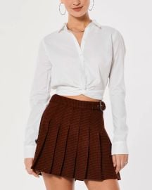 LONG-SLEEVE TWIST-FRONT CROP POPLIN SHIRT at Hollister