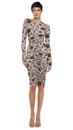 LONG SLEEVE VNECK SHIRRED FRONT DRESS Fall Flowers Norma Kamali at Norma Kamali