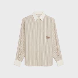 LOOSE SHIRT IN STRIPED SILK - EcruMarron Glac - 2C524041N01EL  CELINE at Celine