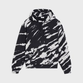 LOOSE TIE-DYE HOODIE IN JERSEY FLEECE - Black white CELINE at Celine