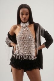 LOREN RHINESTONE HALTER NECK TOP IN SILVER AKIRA at Akira