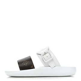 LOUIS VUITTON Monogram Sunbath Flat Mule Sandals 35 White 1234715 FASHIONPHILE at Fashionphile