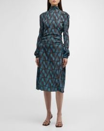 LOW CLASSIC Printed High-Neck Side-Shirred Midi Dress at Neiman Marcus