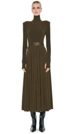 LS SHOULDER PAD TURTLE FLARED DRESS Bark Norma Kamali at Norma Kamali
