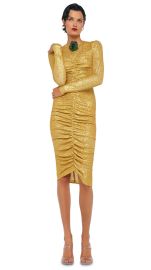 LS V NECK SHIRRED FRONT DRESS Asparagus Norma Kamali at Norma Kamali