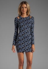 LUCCA COUTURE Long Sleeve Dress With Cut Out in Blue Print at Revolve