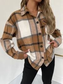 LUNE Plaid Flap Pocket Drop Shoulder Coat USA at Shein