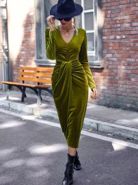 LUNE Ruched Front Velvet Dress USA at Shein