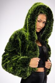 LUXE 3D FAUX FUR CROP JACKET IN GREEN at Akira