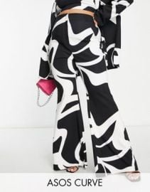 LUXE Curve flared suit pants in black white swirl print - part of a set at ASOS