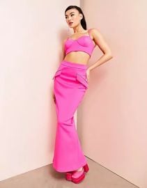 LUXE bralette top and midi skirt set in hot pink at ASOS