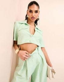 LUXE cropped tailored shirt in green at ASOS