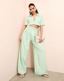 LUXE paperbag wide leg pants in green at ASOS